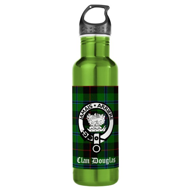 Clan Douglas Tartan & Crest Badge Water Bottle (Front)