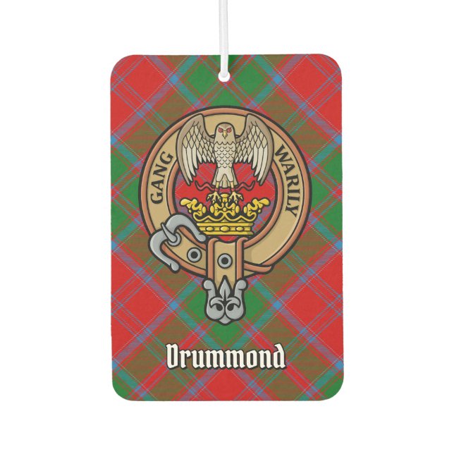 Clan Drummond Crest over Tartan Air Freshener (Front)