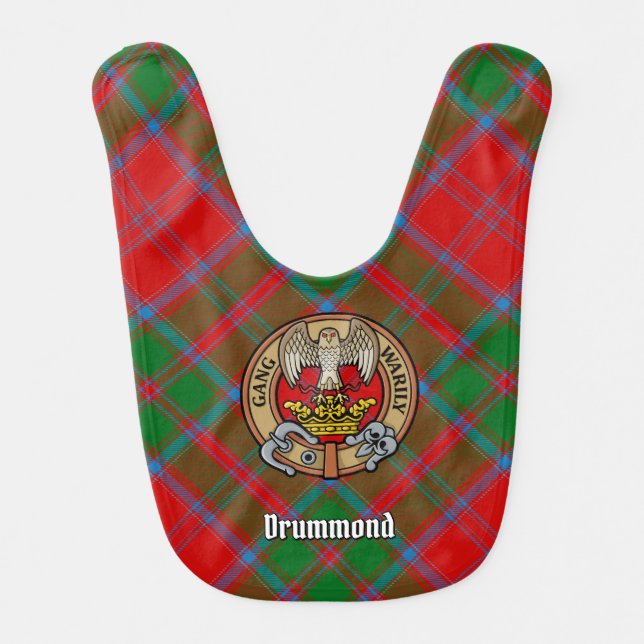 Clan Drummond Crest over Tartan Baby Bib (Front)