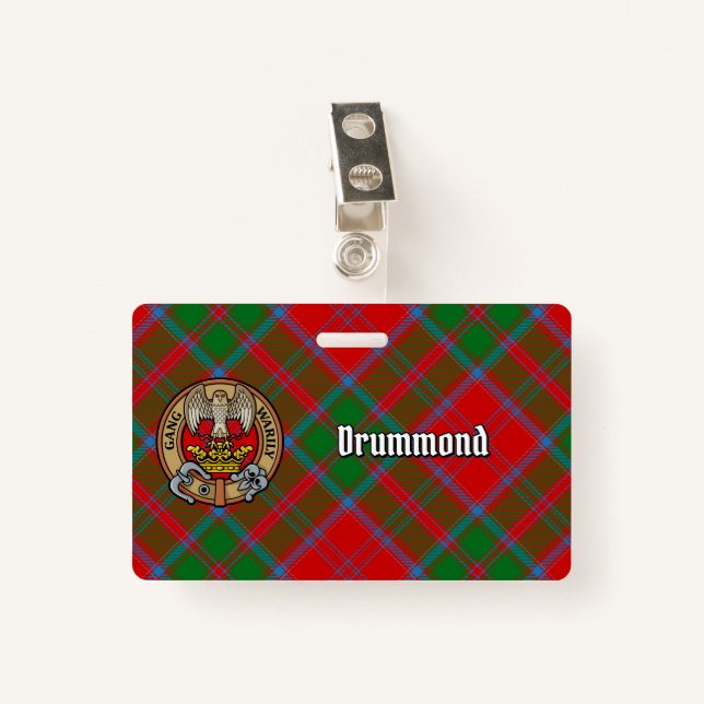 Clan Drummond Crest over Tartan Badge (Front with Clip)