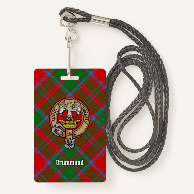 Clan Drummond Crest over Tartan Badge (Front with Lanyard)