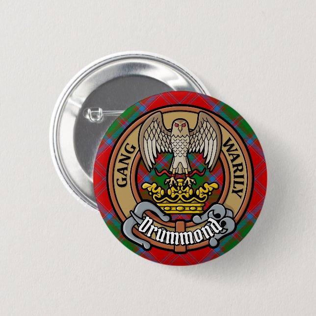 Clan Drummond Crest over Tartan Button (Front & Back)
