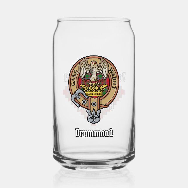 Clan Drummond Crest over Tartan Can Glass (Front)