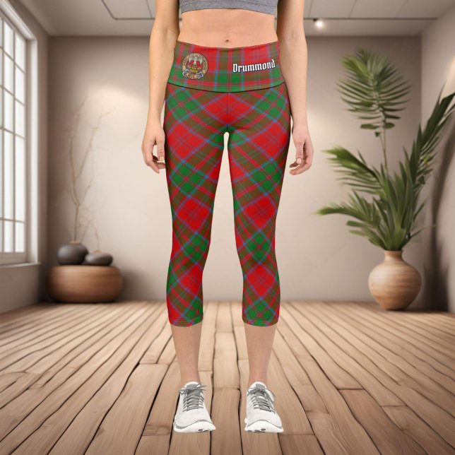 Clan Drummond Crest over Tartan Capri Leggings (Creator Uploaded)