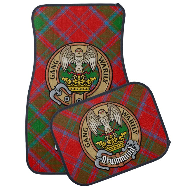 Clan Drummond Crest over Tartan Car Floor Mat (Set)