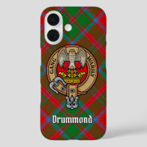 Clan Drummond Crest over Tartan iPhone 16 Case
