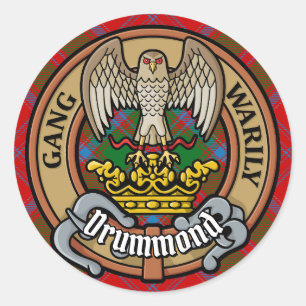 Clan Drummond Crest over Tartan Classic Round Sticker