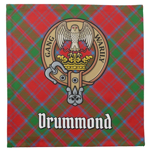 Clan Drummond Crest over Tartan Cloth Napkin (Front)