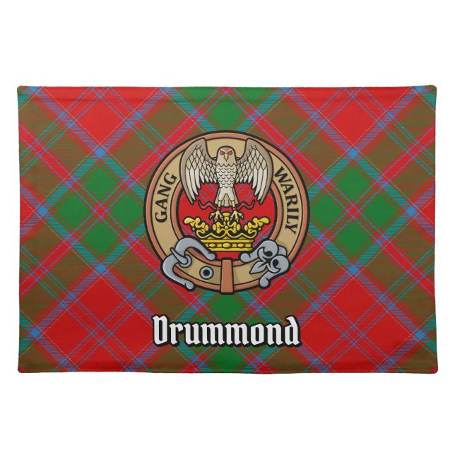 Clan Drummond Crest over Tartan Cloth Placemat (Front)