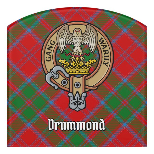 Clan Drummond Crest over Tartan Door Sign (Contour Front)