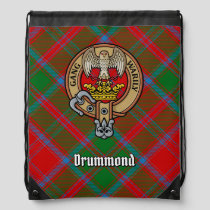 Clan Drummond Crest over Tartan Drawstring Bag