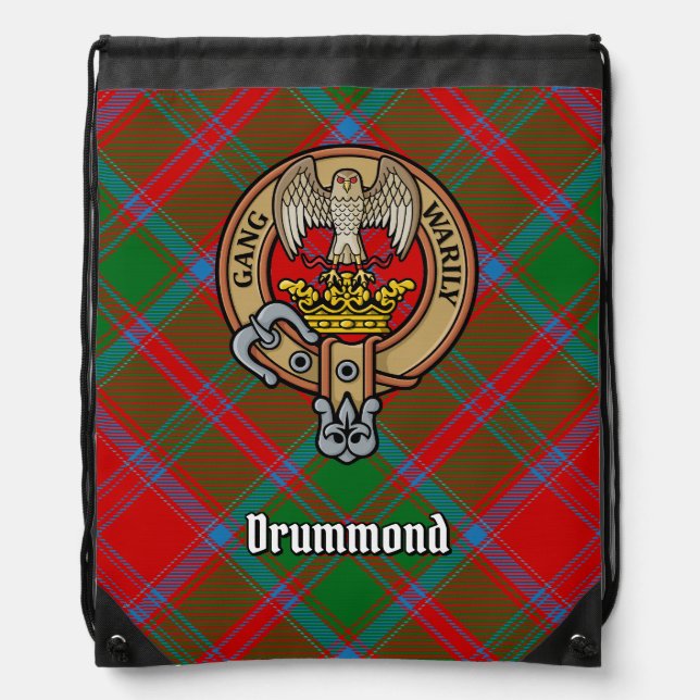 Clan Drummond Crest over Tartan Drawstring Bag (Front)