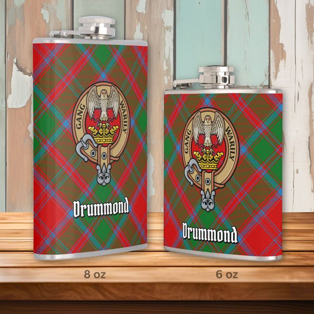 Clan Drummond Crest over Tartan Flask (Creator Uploaded)
