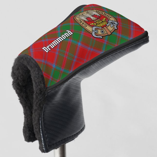 Clan Drummond Crest over Tartan Golf Head Cover (3/4 Front)