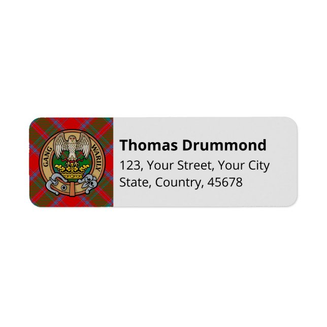 Clan Drummond Crest over Tartan Label (Front)