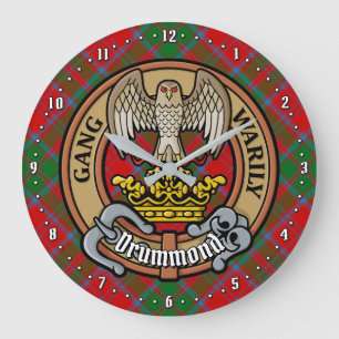 Clan Drummond Crest over Tartan Large Clock