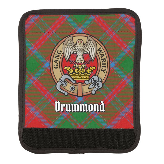 Clan Drummond Crest over Tartan Luggage Handle Wrap (Front)
