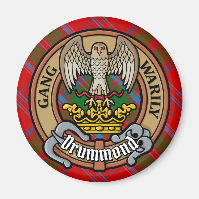 Clan Drummond Crest over Tartan Magnet (Front)