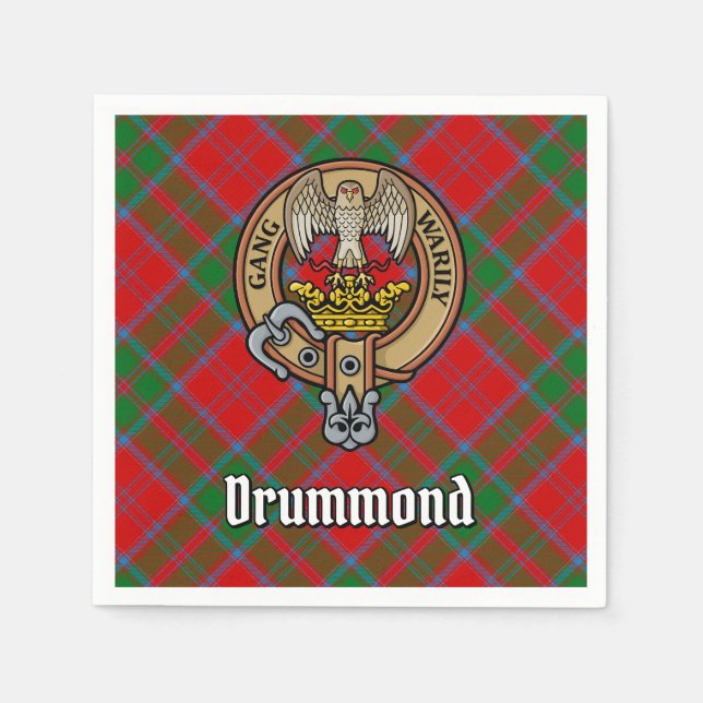 Clan Drummond Crest over Tartan Napkins (Front)