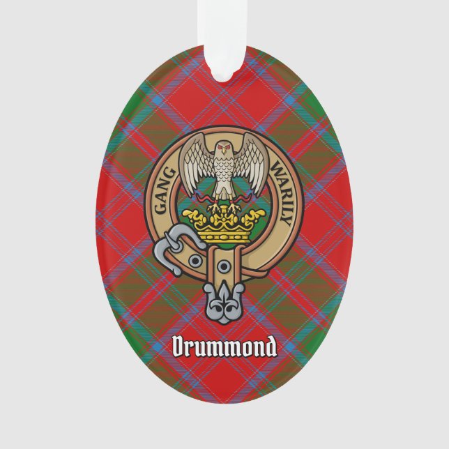 Clan Drummond Crest over Tartan Ornament (Front)