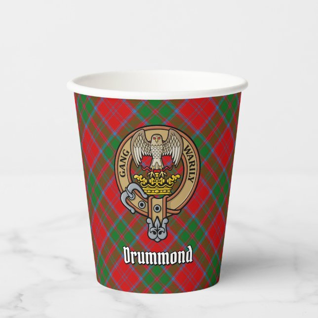 Clan Drummond Crest over Tartan Paper Cups (Front)