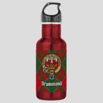 Clan Drummond Crest over Tartan Stainless Steel Water Bottle