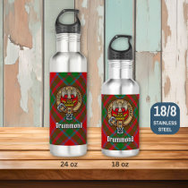 Clan Drummond Crest over Tartan Stainless Steel Water Bottle