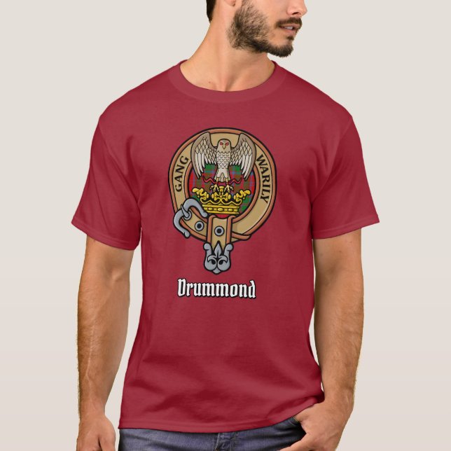 Clan Drummond Crest over Tartan T-Shirt (Front)