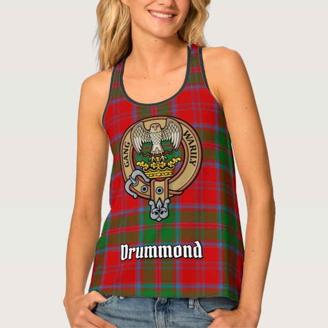 Clan Drummond Crest over Tartan Tank Top (Front)