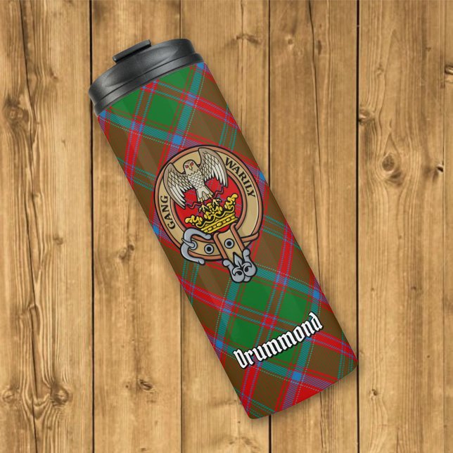 Clan Drummond Crest over Tartan Thermal Tumbler (Creator Uploaded)