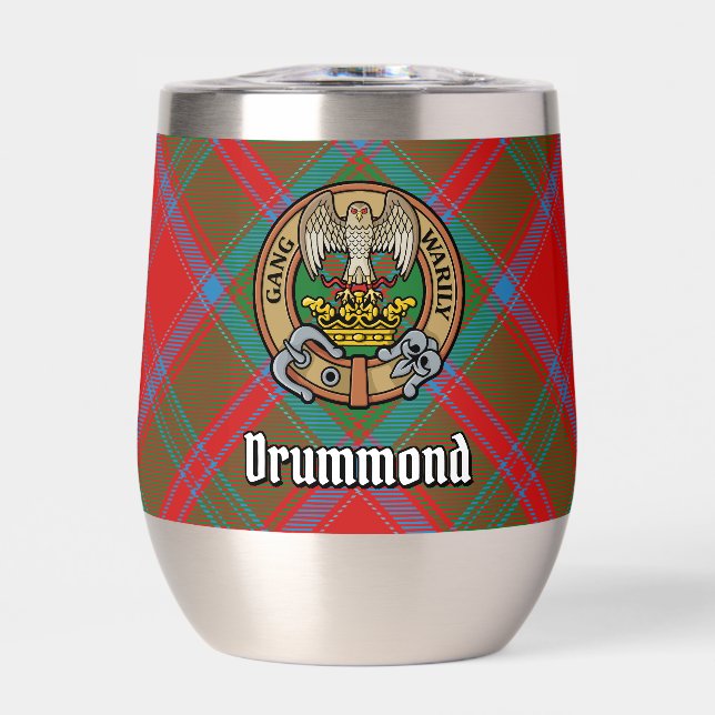 Clan Drummond Crest over Tartan Thermal Wine Tumbler (Front)