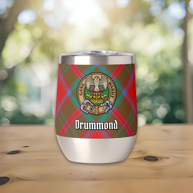 Clan Drummond Crest over Tartan Thermal Wine Tumbler (Creator Uploaded)