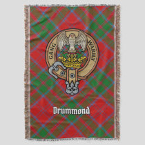 Clan Drummond Crest over Tartan Throw Blanket