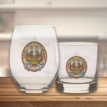 Clan Drummond Crest over Tartan Whiskey Glass