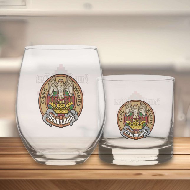 Clan Drummond Crest over Tartan Whiskey Glass (Creator Uploaded)