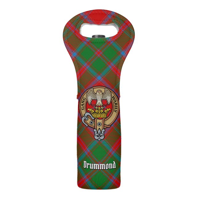 Clan Drummond Crest over Tartan Wine Bag (Front)