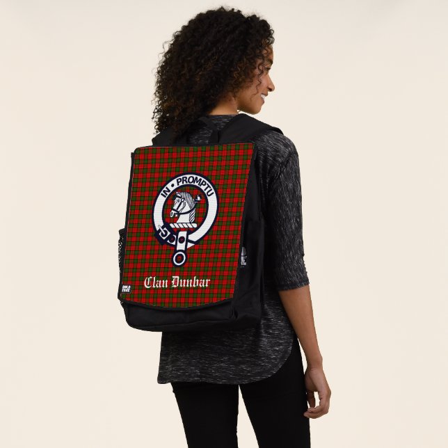 Clan Dunbar Crest Badge & Tartan Backpack (Worn)