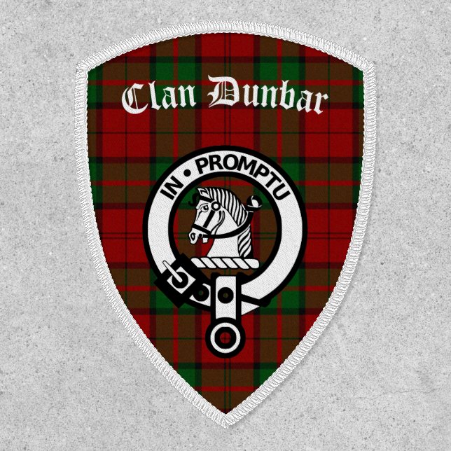 Clan Dunbar Crest Badge & Tartan Iron On Patch (Front)