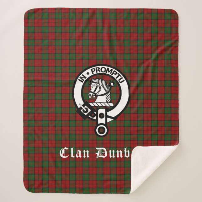 Clan Dunbar Crest Badge & Tartan Sherpa Blanket (Front)