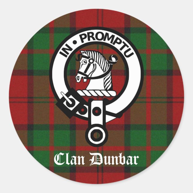 Clan Dunbar Tartan & Crest Badge Classic Round Sticker (Front)