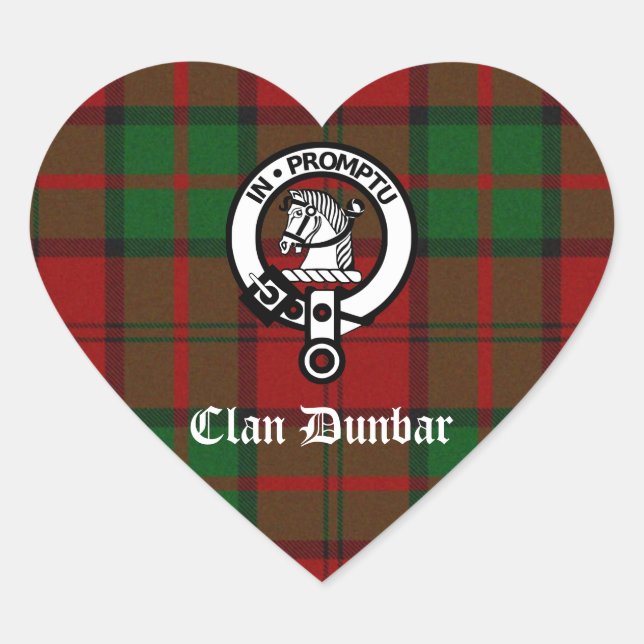 Clan Dunbar Tartan & Crest Badge Heart Sticker (Front)