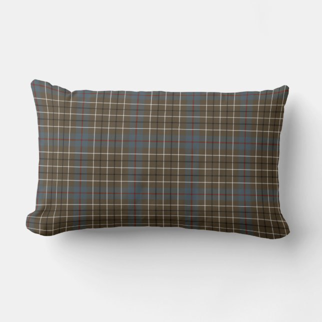 Clan Duncan Brown and Gray Scottish Tartan Lumbar Pillow (Front)