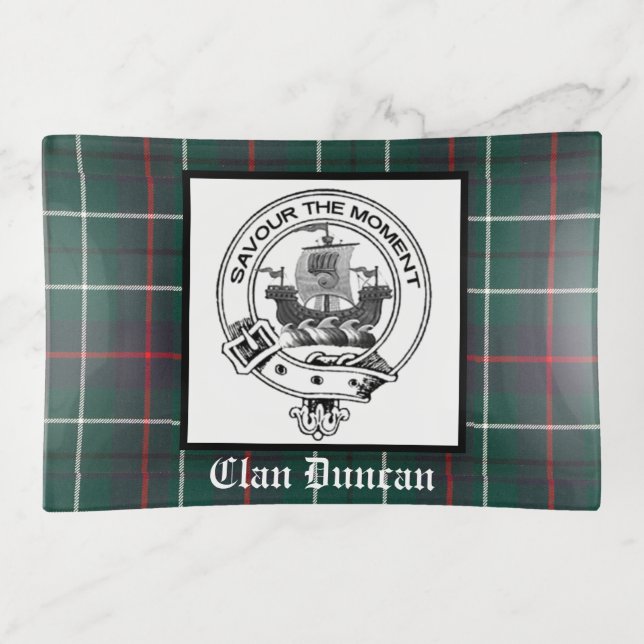 Clan Duncan Crest Badge and Tartan Trinket Tray (Front)