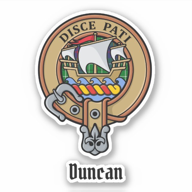Clan Duncan Crest over Tartan Sticker (Front)