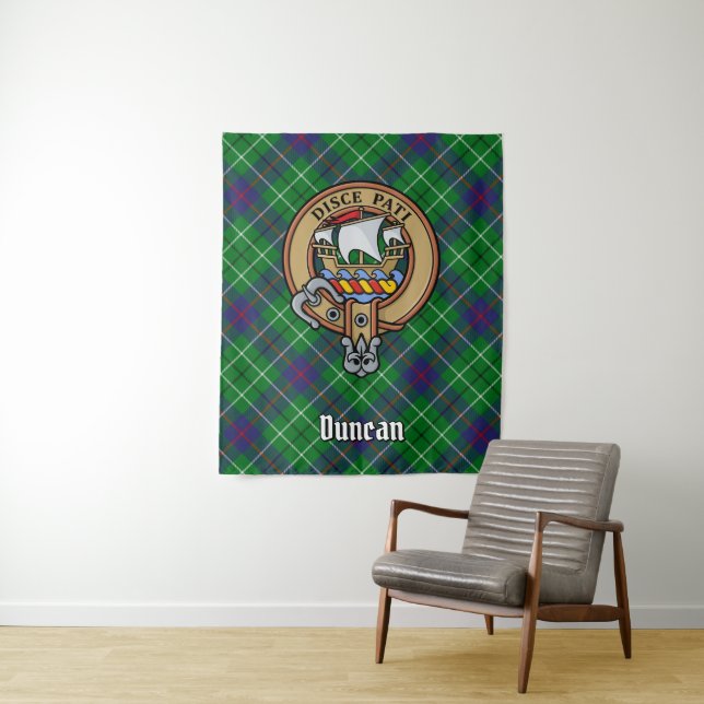Clan Duncan Crest over Tartan Tapestry (In Situ)