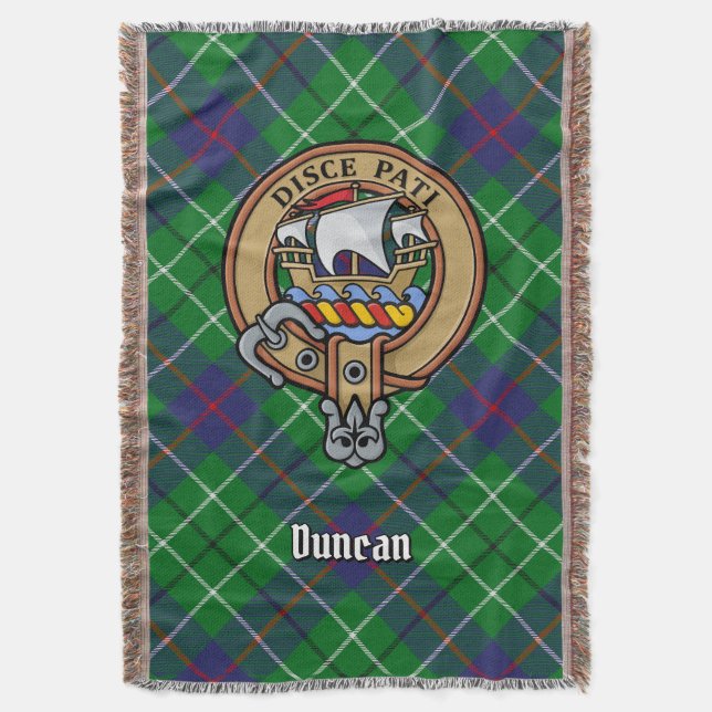 Clan Duncan Crest over Tartan Throw Blanket (Front Vertical)