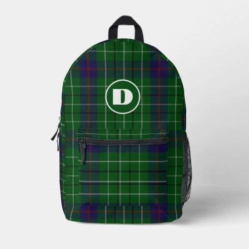 Clan Duncan Plaid Monogrammed  Printed Backpack