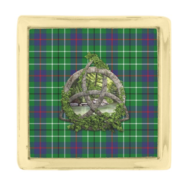 Clan Duncan Tartan Celtic Trinity Gold Finish Lapel Pin (Front)