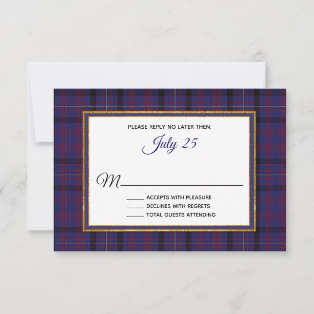 Clan Dundonald Tartan Plaid Wedding RSVP Card (Front)