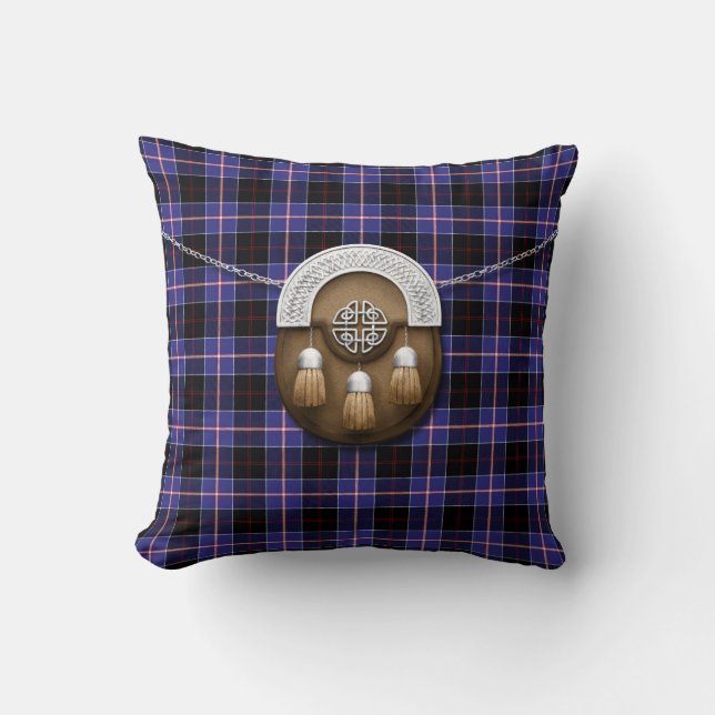 Clan Dunlap Tartan And Sporran Throw Pillow (Front)